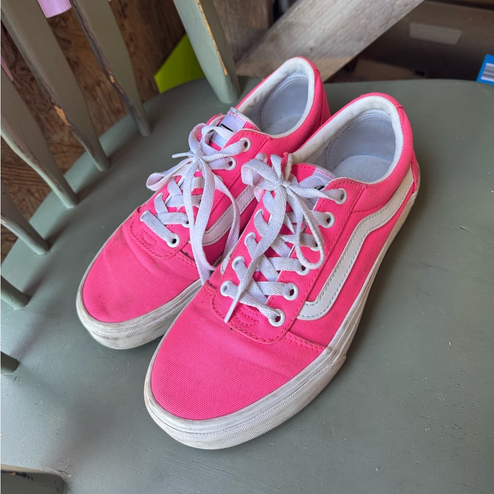 COPY - Vans Woman Neon Pink Old Skool Canvas Lace up Sneakers - Woman Size 8